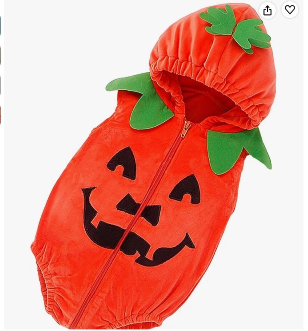 Halloween costume Baby Pumpkin Outfit Bodysuit Zip Up Hooded Sz Baby 6-9 MTHS
